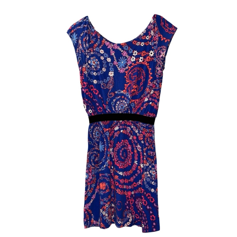 Lilly Pulitzer dress blue pink paisley floral cap sleeve banded waist mini small
